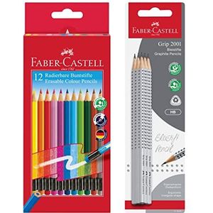 Faber-Castell 205029 - Schoolset met 6 potloden Grip 2001, hardheid HB en kleurpotloden in kartonnen doos van 12 stuks