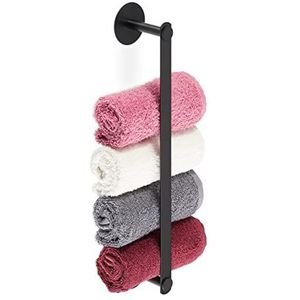 Relaxdays handdoekhouder zwart - handdoekrek - rvs - zelfklevend - zonder boren