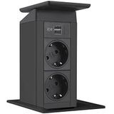 EVOline - Port Push - Zwart - 2X Schuko A + USB-C Oplader - Kanteldeksel