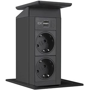 EVOline - Port Push - Zwart - 2X Schuko A + USB-C Oplader - Kanteldeksel