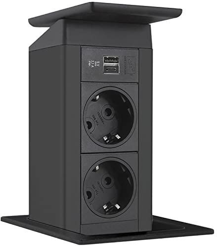 EVOline - Port Push - Zwart - 2X Schuko A + USB-C Oplader - Kanteldeksel