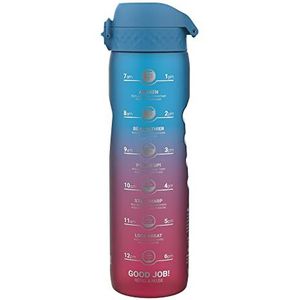 ION8 1 Liter Waterfles met Tijdmarkeringen, Lekvrij, Klapdeksel, Draaghandvat, Vaatwasserbestendig, BPA-vrij, Ideaal voor Gym, Gezondheid en Fitness, 1000 ml (32oz), Blauw & Roze Drinkfles