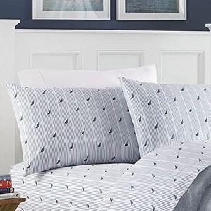 Nautica - Twin Lakens, katoenen percal beddengoedset, casual huisdecoratie, slaapzaal essentials (Audley Stripe Blue, twin)