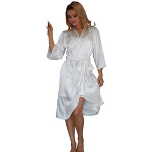 Kalimo Dames Marbella rood XL satijnen badjas ecru S, ecru, S