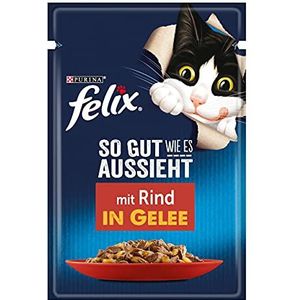 FELIX Zo goed als het eruit ziet kattenvoer nat in gelei, met rundvlees, 26 stuks (26 x 85 g)