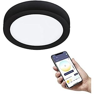 EGLO connect.z Smart Home LED badkamer plafondlamp Fueva-Z, Ø 21 cm, ZigBee, app en spraakbesturing, lichtkleur instelbaar, dimbaar, metalen zwart, IP44