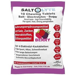 SALTOLYTE 10 Chewing Tabletten Berry in zakje, zout- en elektrolytenkauwtabletten met natrium, magnesium, kalium, calcium - bessensmaak