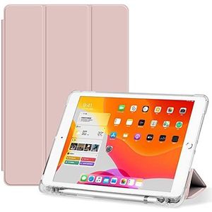 Hoes compatibel met iPad Pro 11 inch (2018/2020/2021), transparante drievoudige opvouwbare hoes met automatisch ontwaken/slapen en pennenbakje, roze
