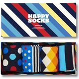 Happy Socks SXSTR09-0100 Stripe Gift Box, Kleurrijke en Leuke, Sokken voor Dames en Heren, Blauw-Rood-Turkoois-Wit-Geel 4 paar (41-46),Streep, Blauw/Rood/Wit