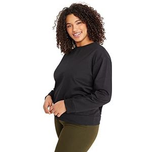 Trendyol Dames rechte lange mouwen regular sweatshirt in plussize, zwart, XXL/Grote maten