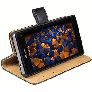 mumbi Echt lederen bookstyle case compatibel met Sony Xperia Z1 Compact hoes lederen tas case wallet, zwart