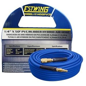 Estwing E1450PVCR 50' PVC/Rubber Hybride Luchtslang met Messing NPT Industriële Montage en Universele Quick Connect Koppeling, Blauw en Geel, 1/4"" x 50'