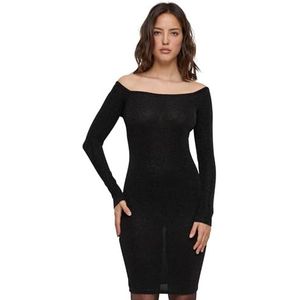 Urban Classics Damesjurk Ladies Off Shoulder Longsleeve Glitter Dress Black M, zwart, M