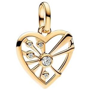 PANDORA ME 763453C01 - Medaillon-bedel - Hart- en Stralen - Sterling Zilver - 14 Karaat Verguld - Zirkoniastenen - 2,2x15,4x15,2 mm