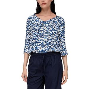 s.Oliver - Blouseshirt - Crème / Donkerblauw - Driekwart Mouw - Losse Pasvorm