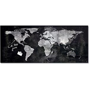 SIGEL GL246 Premium glazen whiteboard 130 x 55 cm World-Map hoogglanzend, TÜV-getest, eenvoudige montage, glazen magneetbord Artverum, wereldkaart