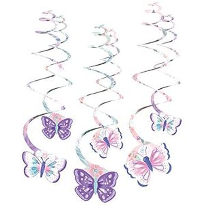 Amscan 9909728 - decoratieve spiralen schijnwerper, 6 stuks, 61 cm, vlinders, verjaardag, hangdecoratie