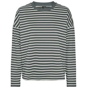 VERO MODA VMABBY LS O-Neck TOP JRS NOOS, Balsem Groen/Stripes: sneeuwwit, S