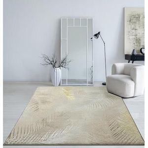 Mia's Teppiche Cielo Modern dicht laagpolig tapijt voor woonkamer en slaapkamer, elegante glans, glansvezel, hoog-laag-effect, veer, crème, 120 x 170 cm