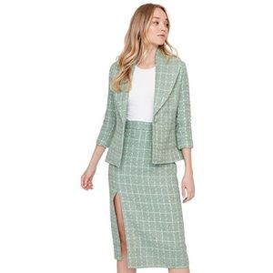 TRENDYOL Trendyol damesblazer plaid geweven stof jassen coat, groen, 16 EU, groen, 16