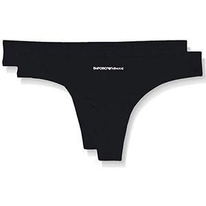 Emporio Armani Bi-Pack Thong Basic Bonding microvezel ondergoed voor dames, zwart/zwart, S