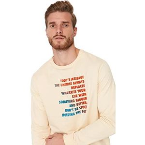 Trendyol Heren ronde hals met slogan Regular sweatshirt, steen, XL, Steen