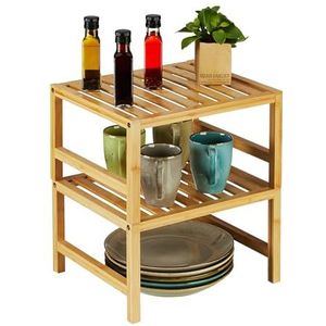 Relaxdays keukenrek aanrecht set van 2 - bamboe keukenkast organizer - bordenrek - bureau
