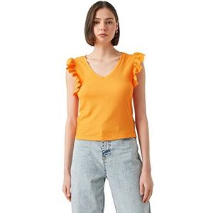 Koton Dames V-hals Frill tanktop, oranje (200), S