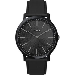 Timex Heren analoog horloge met lederen band City Gallery, zwart, TW2V43600