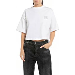 Replay Dames Cropped T-Shirt, 001, wit, XL