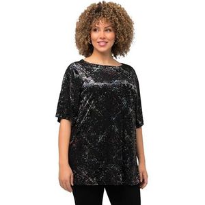 Ulla Popken Dames, fluwelen T-shirt, zwart, 46/48 Grote maten