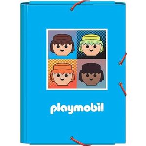 Dohe - Schoolmap met kleppen en elastieken - Formaat 26,5 x 35 cm, capaciteit 100 vellen, stevig kartonnen deksel, schoolmap, schoolmateriaal - Playmobil Core - blauw