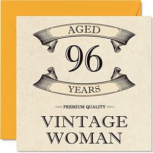 Vintage 96e verjaardagskaarten voor vrouwen - leeftijd 96 jaar - leuke verjaardagskaart voor mama zus vrouw oma oppas oma tante, 145 mm x 145 mm dames wenskaarten, 96e verjaardagskaart