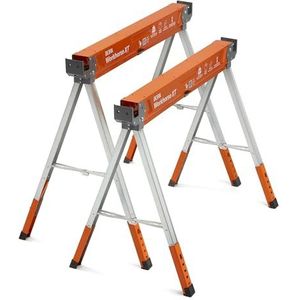 BORA Workhorse XT zaagpaarden, set van 2 vouwen, zwaar belastbaar, in hoogte verstelbare hoogte zaagbok, paar met verstelbare poten, zwaar zaagpaard voor aannemers, draagbare werkbank met ingebouwde