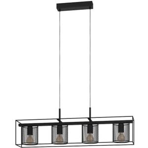 EGLO Hanglamp Catterick, 4-lichts pendellamp eettafel in industrieel design, rechthoekige lamp hangend voor woonkamer en eetkamer, eettafellamp van zwart metaal, E27 fitting