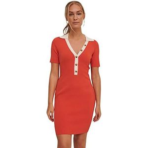 NA-KD Vrouwen Geribbelde Detail Gebreide Jurk Casual, Kruidig Rood, XXL