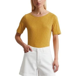 Marc O'Polo Dames T-shirt van biologisch katoen met boothals, goudgeel, L