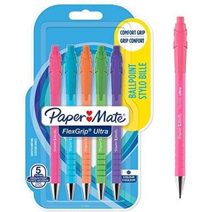 Paper Mate Flexgrip Ultra-balpennen met Retrokleuren | Medium punt (1,0 mm) | Blauwe Inkt | 5 stuks