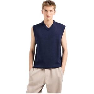 Armani Exchange Heren Wool Mix V-hals Pullover Sweater Vest, Donkerblauw, S