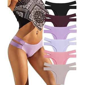 Knowyou Seamless Underwear for Women Sexy Bikini Panties No Show High Cut Hipster Stretch Straps Cheeky Panty for Ladies 6 Pack-A-M