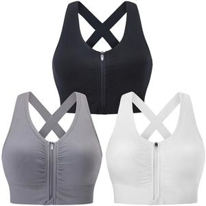 Evercute Zip Front Post-Surgery Bra Women's Padded Wireless Sports Bras Strappy Medium Support Exercise Yoga Athletic Bras