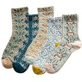 DXYAKY - Vintage Patroon - Sokken - Blauw - 75% Katoen, 20% Polyester, 5% Spandex, 5 Paar