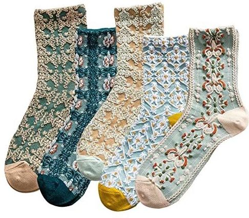 DXYAKY - Vintage Patroon - Sokken - Blauw - 75% Katoen, 20% Polyester, 5% Spandex, 5 Paar