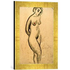 Ingelijste afbeelding van August Macke Vrouwelijke Akt, staand, kunstdruk in hoogwaardige handgemaakte fotolijst, 30x40 cm, Gold Raya