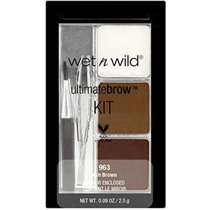 Wet n Wild, Ultimate Brow Kit, Wenkbrauwkit voor Vormen, Definiëren en Opvullen van Wenkbrauwen, Set met 1 Wenkbrauwwas, 2 Fixeerpoeders, 1 Borsteltje en 1 Pincet, Veganistisch Product, Ash Brown