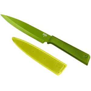 KUHN RIKON COLORI+ universeel mes recht lemmet met lemmetbescherming, anti-aanbaklaag, roestvrij staal, 23 cm, groen, roestvrij staal