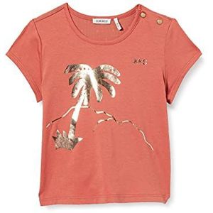 IKKS T-shirt van 2 materialen, blush, bedrukt, palm, baby, meisjes.