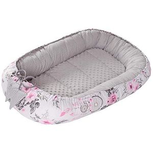 Medi Partners Babynest Knuffelnest 100% Katoen Nest Reis Bed voor baby's 100x60x15cm Uitneembaar inzetstuk (Dromenvangers met bloemen met grijs Minky)