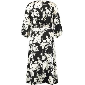 Taifun Midi-jurk voor dames, met bloemenprint, ballonmouwen, 3/4 mouw, elastische mouwzoom, gebloemd, knielang, Zwart met patroon., 44
