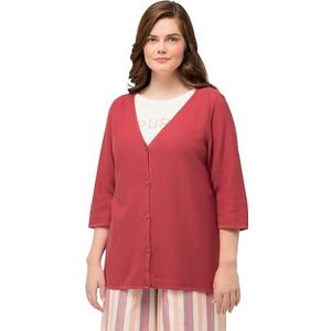 Ulla Popken, Dames grote maten, korte vrouwelijke cardigan met knooppaneel, koraalrood, 46/48 NL